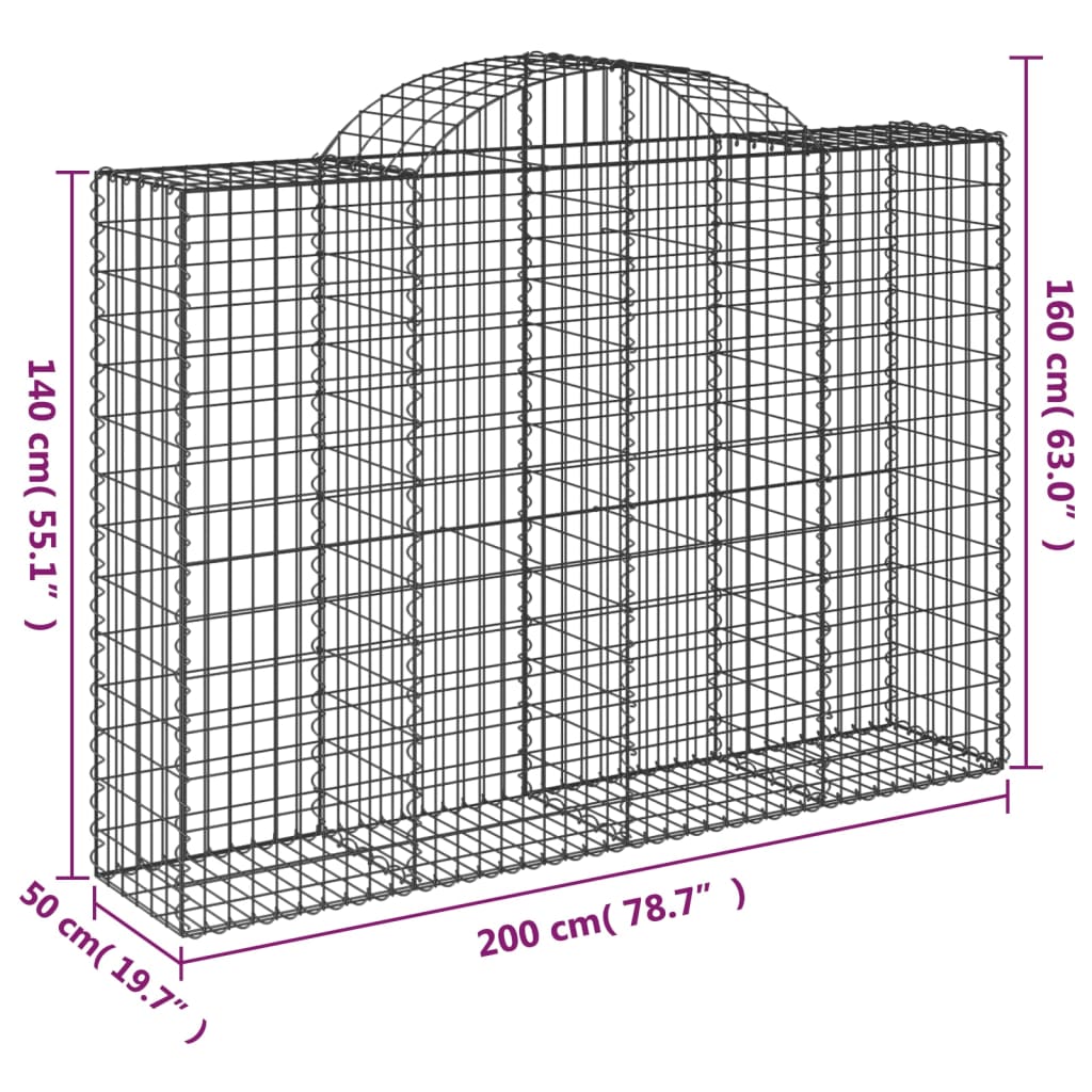 Cesti Gabbioni ad Arco 50 pz 200x50x140/160 cm Ferro Zincato | homemem39