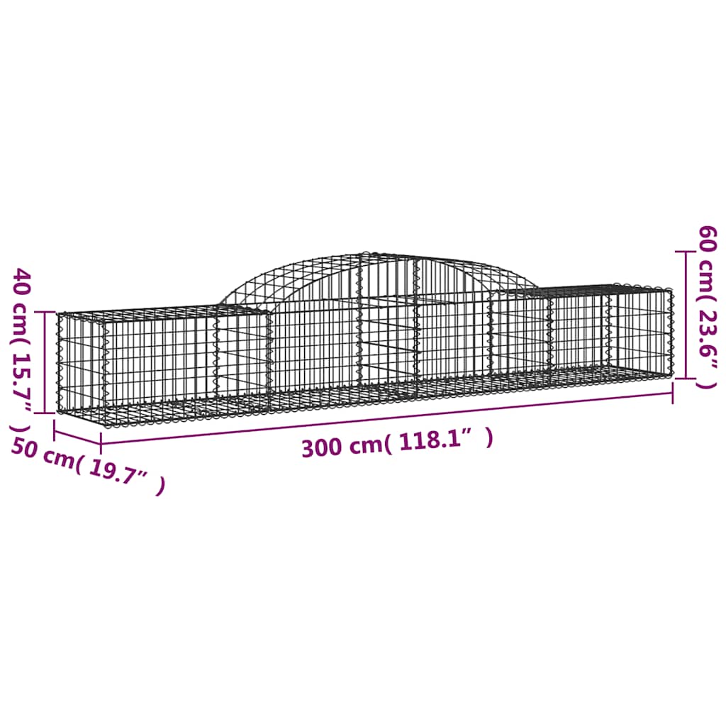 Cesti Gabbioni ad Arco 2 pz 300x50x40/60 cm Ferro Zincato | homemem39
