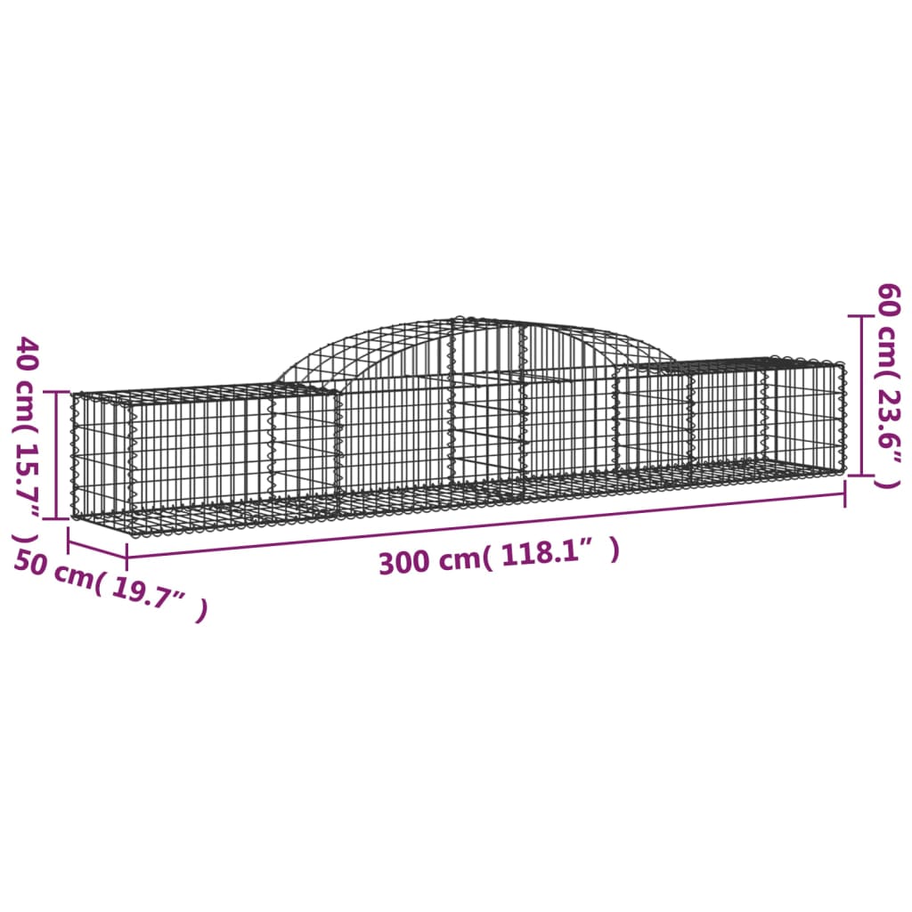 Cesti Gabbioni ad Arco 11 pz 300x50x40/60 cm Ferro Zincato | homemem39