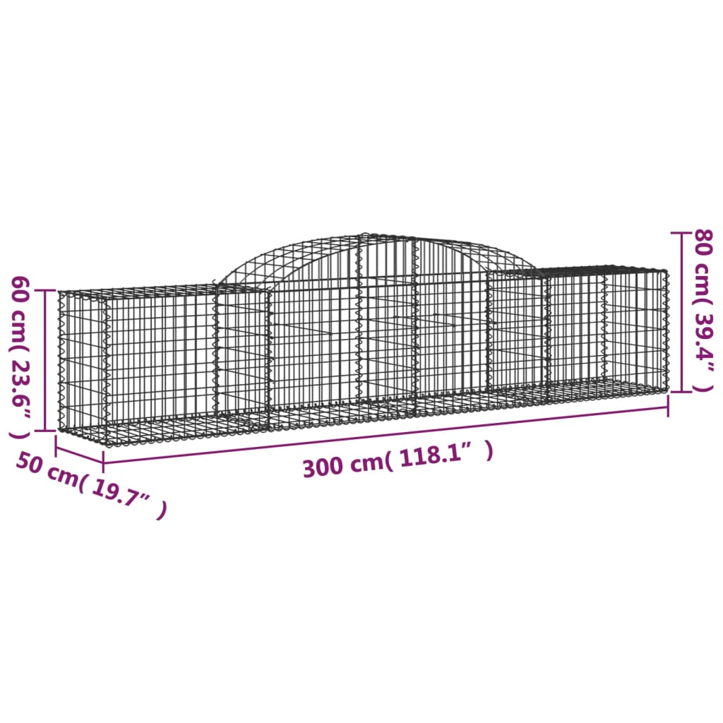 Cesti Gabbioni ad Arco 7 pz 300x50x60/80 cm Ferro Zincato | homemem39
