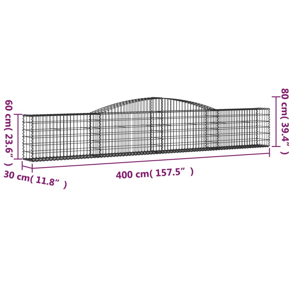 Cesti Gabbioni ad Arco 3 pz 400x30x60/80 cm Ferro Zincato | homemem39
