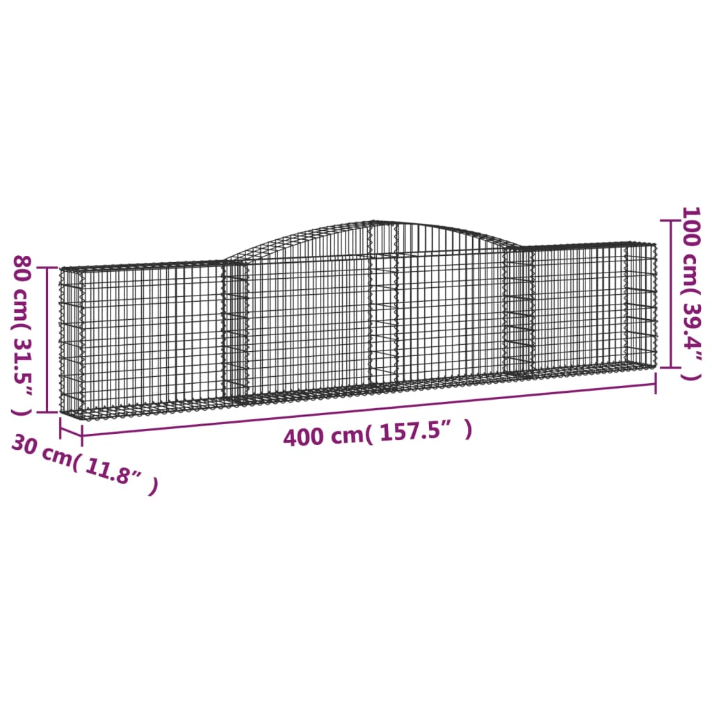 Cesti Gabbioni ad Arco 10 pz 400x30x80/100 cm Ferro Zincato | homemem39