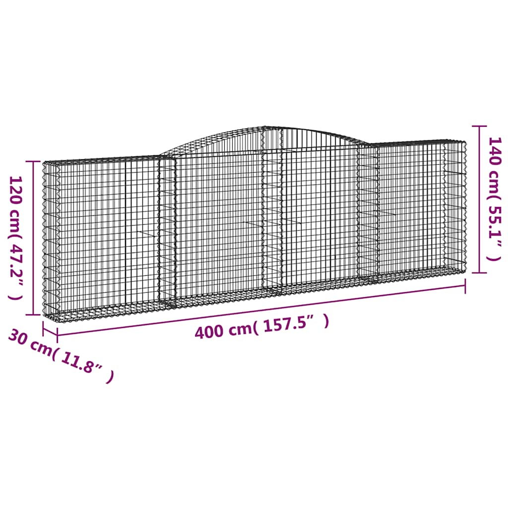 Cesti Gabbioni ad Arco 9 pz 400x30x120/140 cm Ferro Zincato | homemem39
