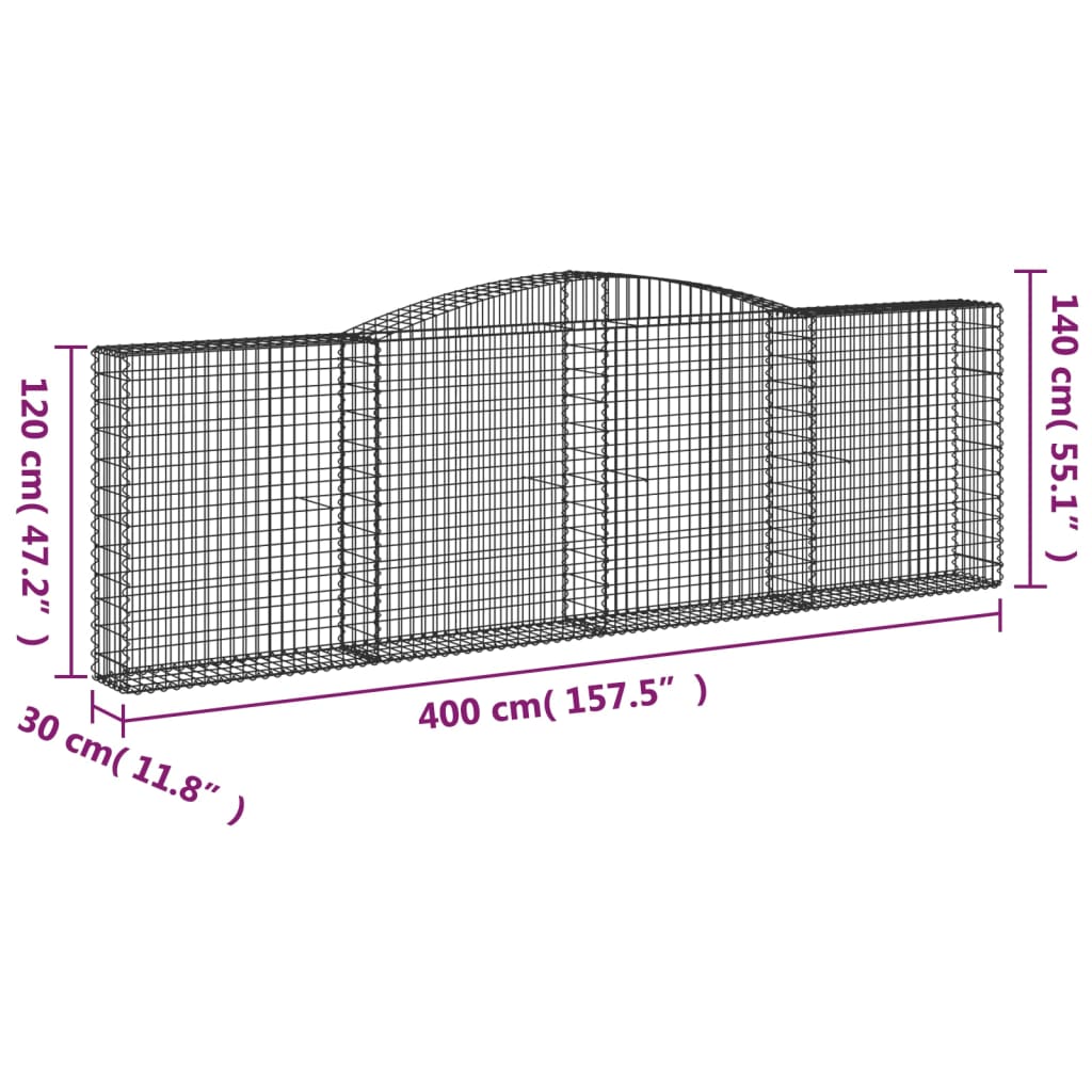 Cesti Gabbioni ad Arco 20 pz 400x30x120/140 cm Ferro Zincato | homemem39
