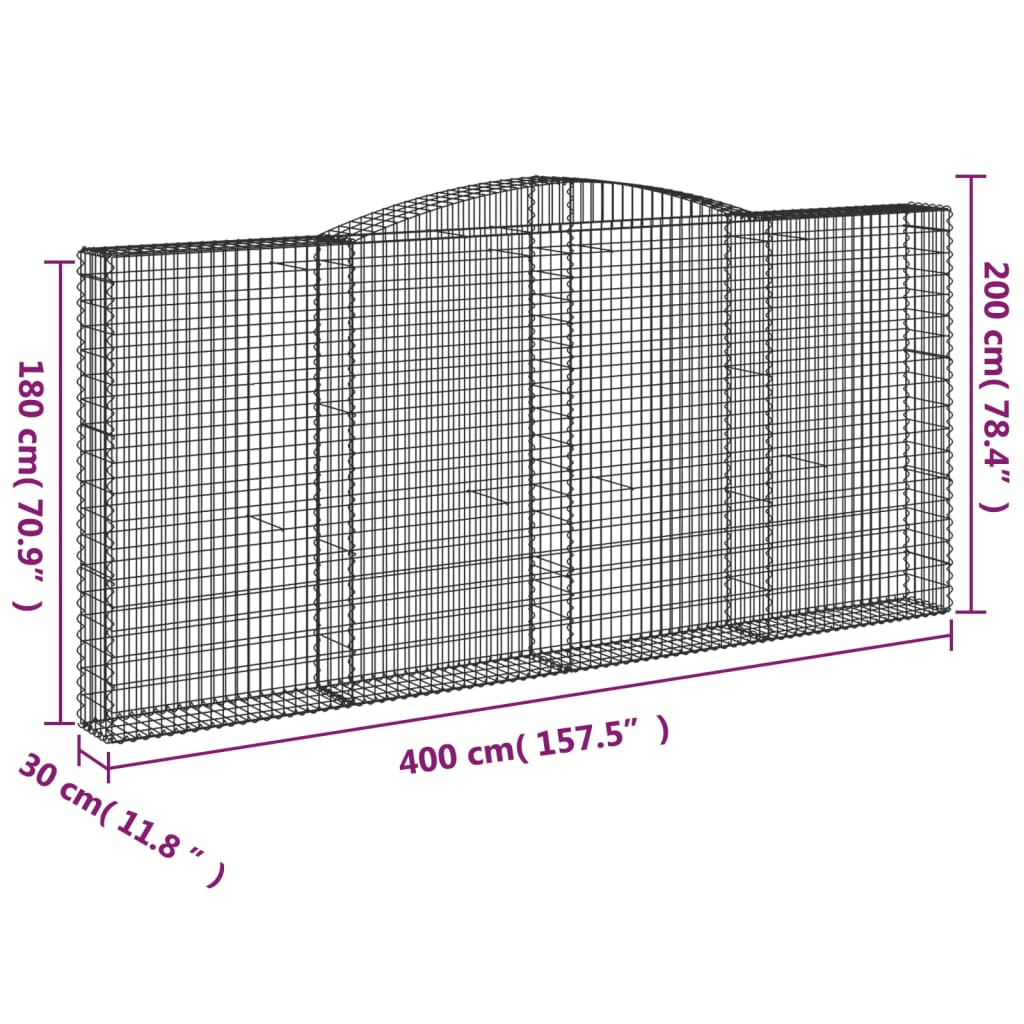 Cesti Gabbioni ad Arco 10 pz 400x30x180/200 cm Ferro Zincato - homemem39