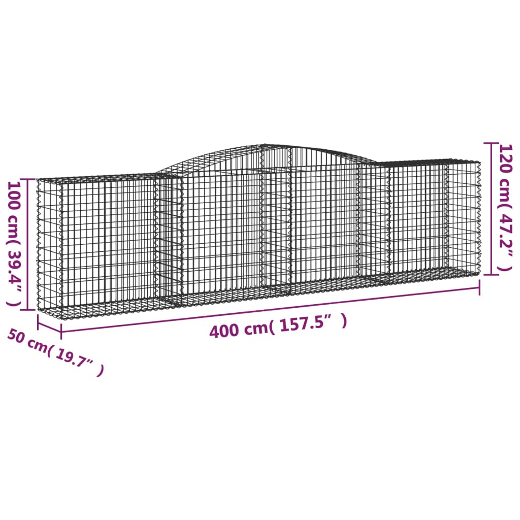 Cesti Gabbioni ad Arco 25 pz 400x50x100/120 cm Ferro Zincato | homemem39