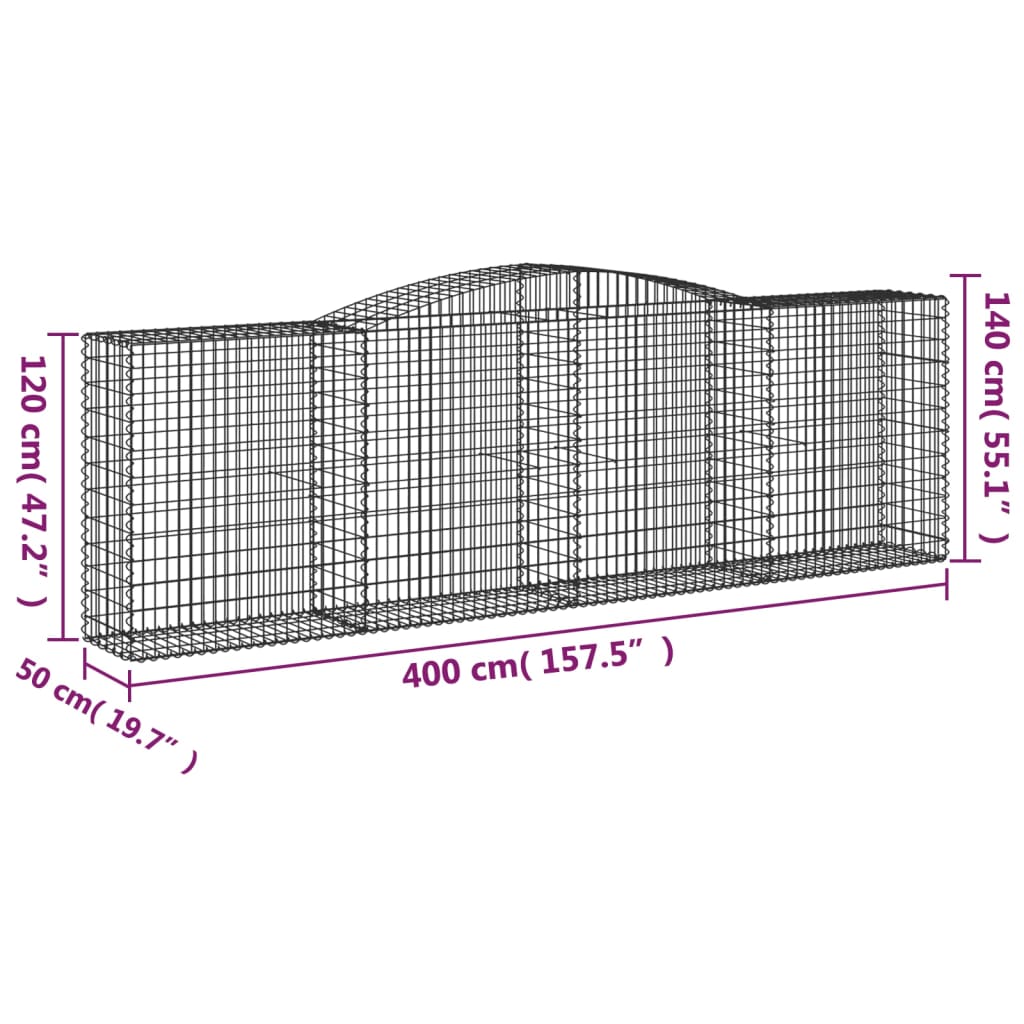 Cesti Gabbioni ad Arco 10 pz 400x50x120/140 cm Ferro Zincato | homemem39