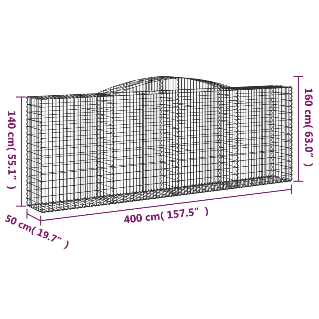 Cesti Gabbioni ad Arco 20 pz 400x50x140/160 cm Ferro Zincato | homemem39