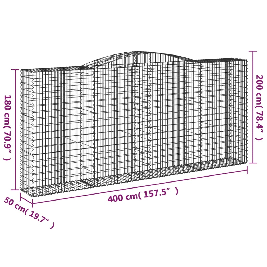 Cesti Gabbioni ad Arco 3 pz 400x50x180/200 cm Ferro Zincato | homemem39
