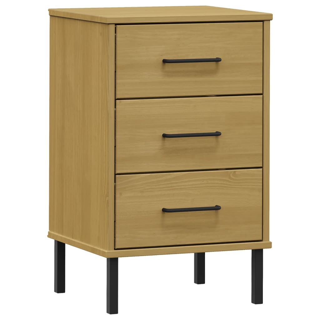 Comodino con Gambe in Metallo Marrone Legno Massello Pino OSLO - homemem39