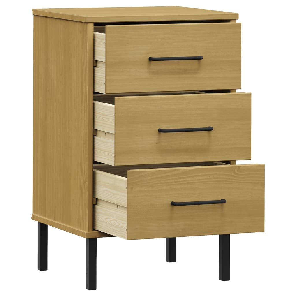 Comodino con Gambe in Metallo Marrone Legno Massello Pino OSLO - homemem39