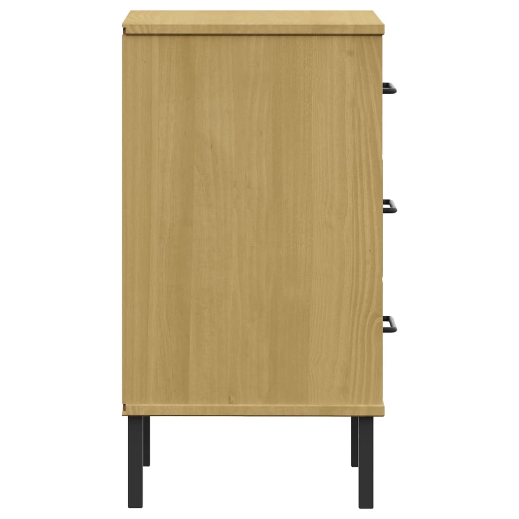 Comodino con Gambe in Metallo Marrone Legno Massello Pino OSLO - homemem39