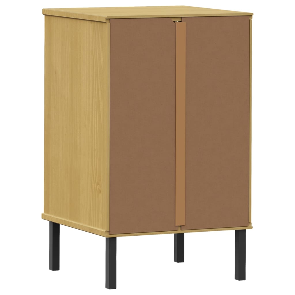 Comodino con Gambe in Metallo Marrone Legno Massello Pino OSLO - homemem39