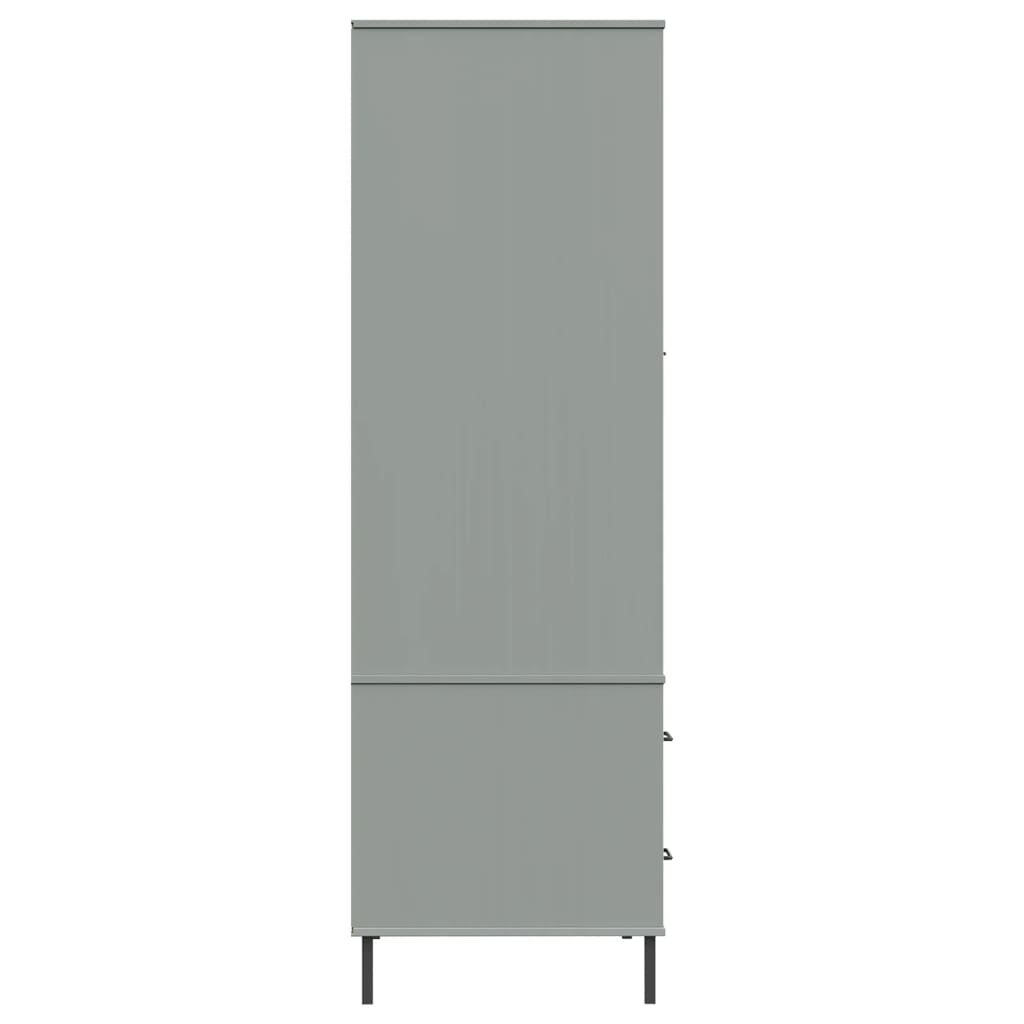 Armadio Gambe Metallo Grigio 90x55x172,5 cm Legno Massello OSLO - homemem39