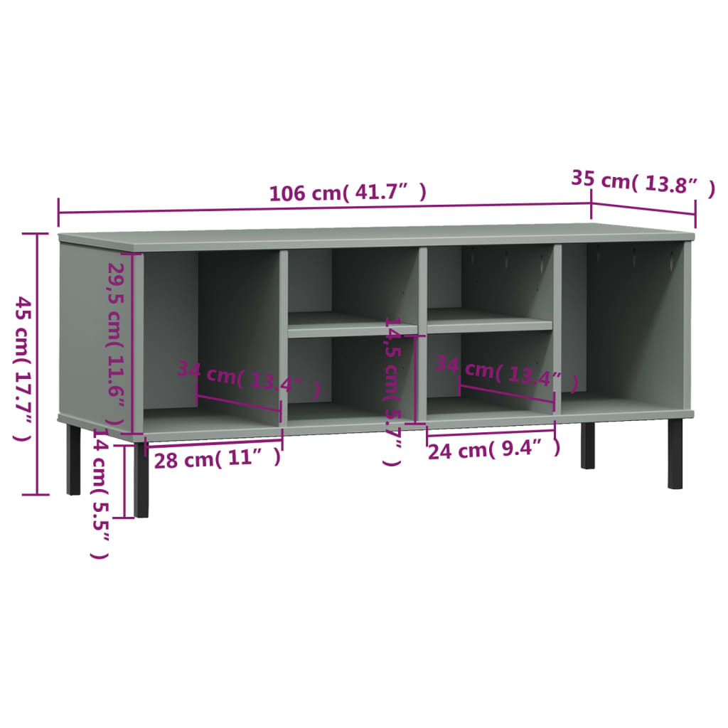 Scarpiera Gambe Metallo Grigio 106x35x45cm Legno Massello OSLO - homemem39