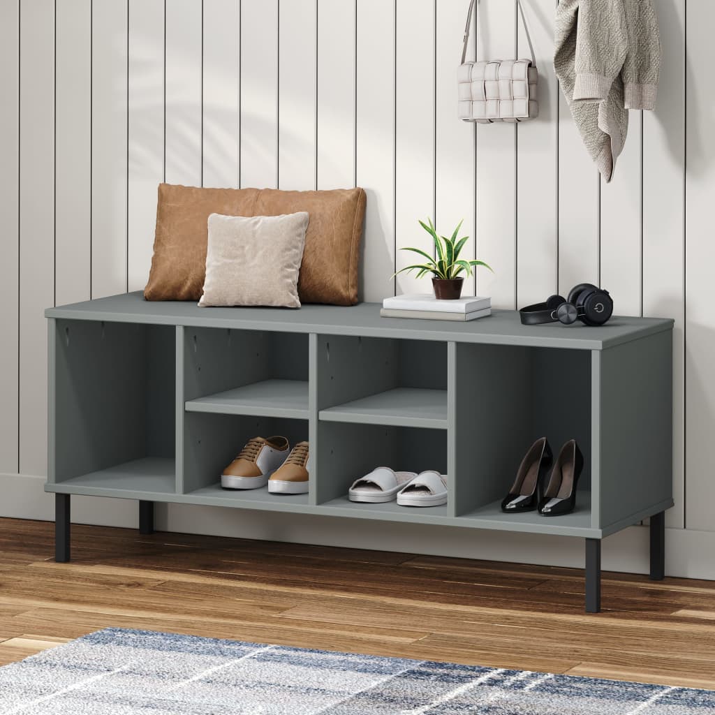 Scarpiera Gambe Metallo Grigio 106x35x45cm Legno Massello OSLO - homemem39
