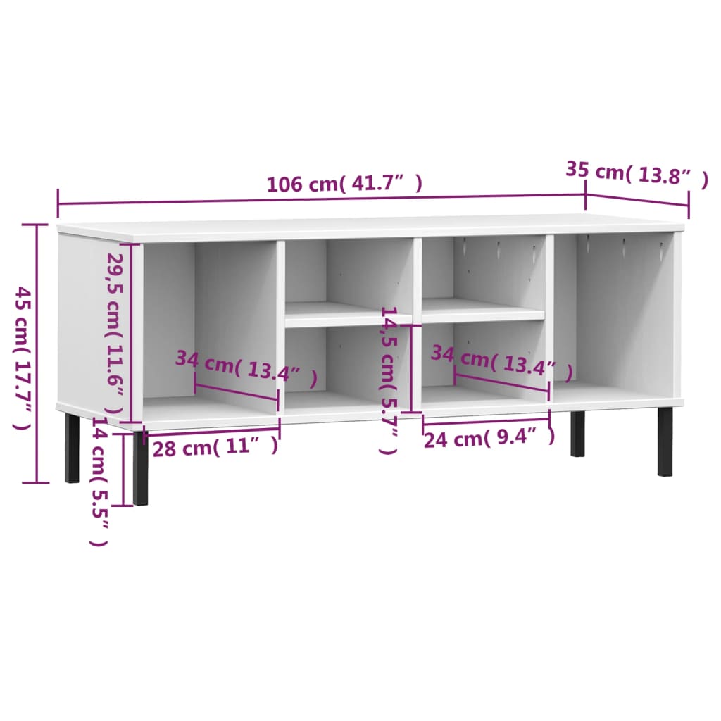 Scarpiera Gambe Metallo Bianco 106x35x45cm Legno Massello OSLO - homemem39