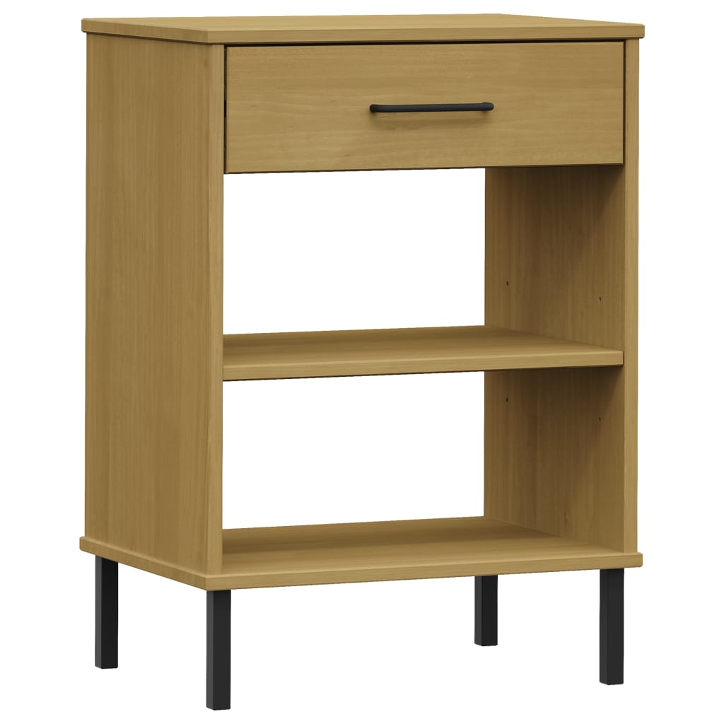 Mobile Consolle Gambe Metallo Marrone Legno Massello Pino OSLO - homemem39
