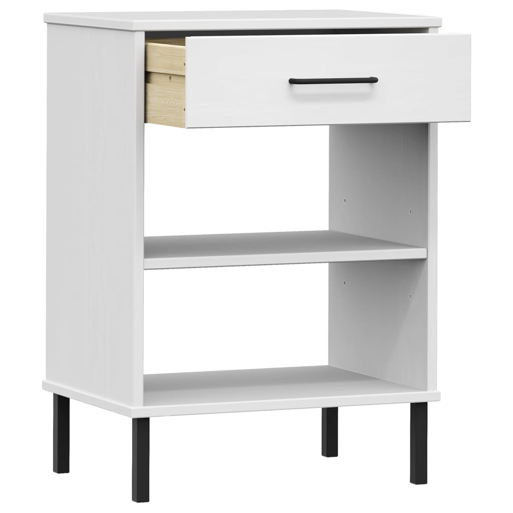 Mobile Consolle Gambe Metallo Bianco Legno Massello Pino OSLO - homemem39