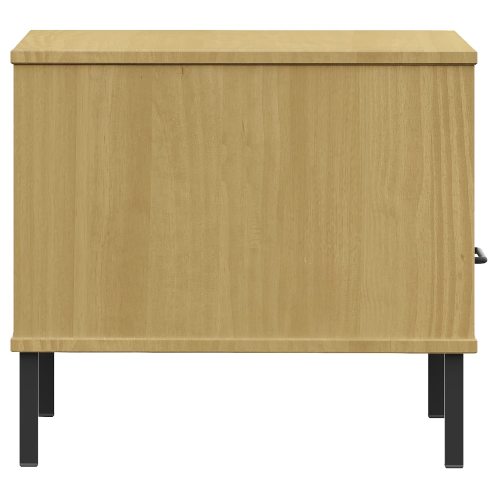 Comodino con Gambe in Metallo Marrone Legno Massello Pino OSLO - homemem39