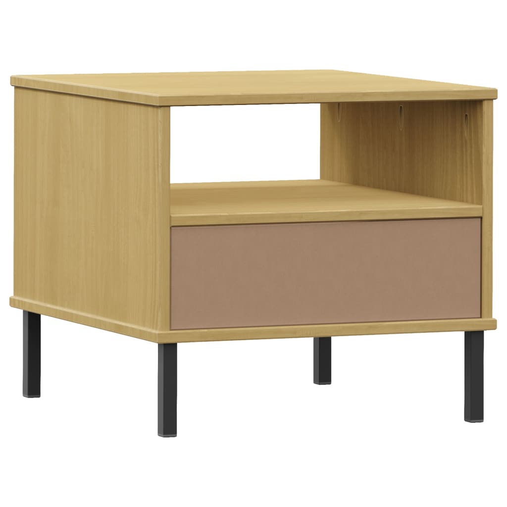 Comodino con Gambe in Metallo Marrone Legno Massello Pino OSLO - homemem39