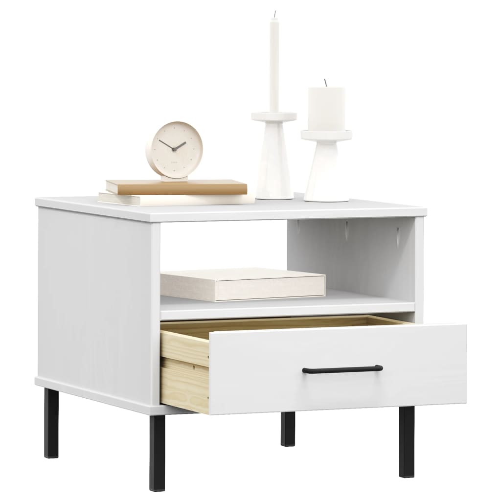Comodino con Gambe in Metallo Bianco Legno Massello Pino OSLO - homemem39