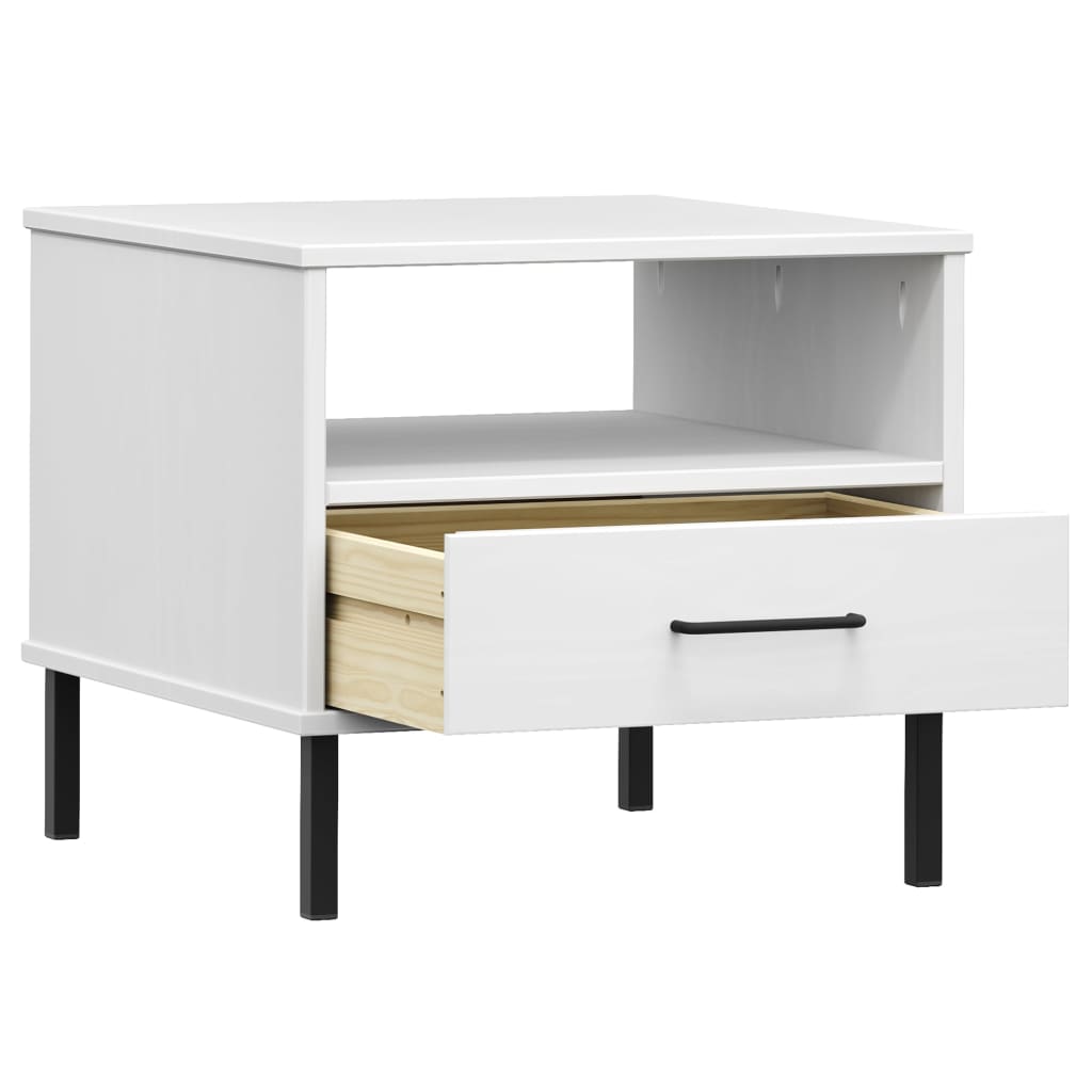 Comodino con Gambe in Metallo Bianco Legno Massello Pino OSLO - homemem39