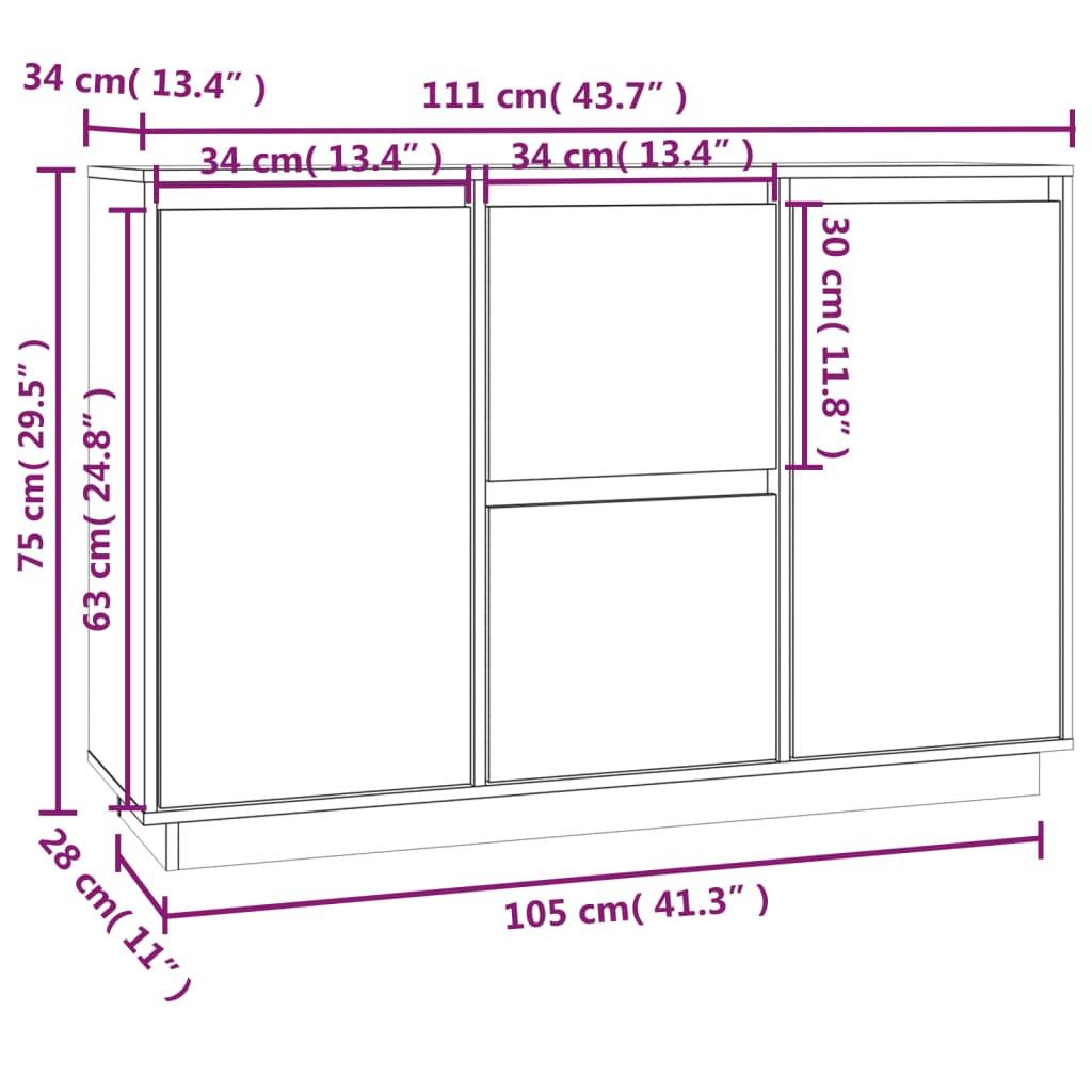 Credenza Nera 111x34x75 cm in Legno Massello di Pino - homemem39
