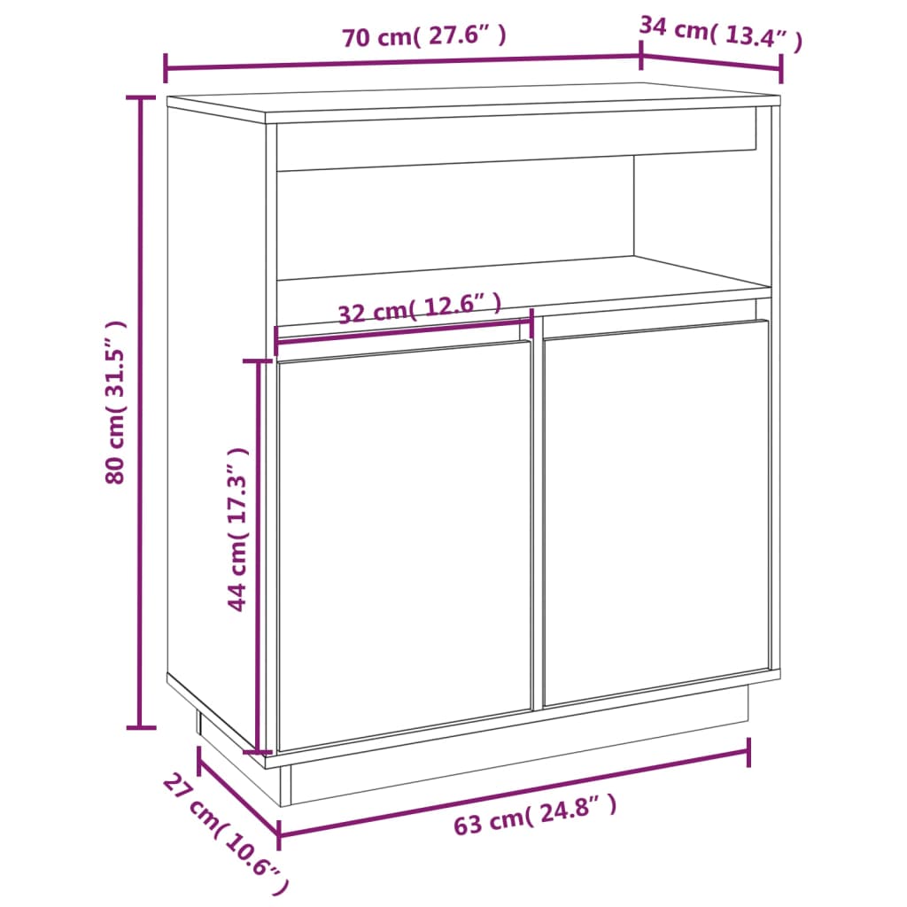 Credenza ambra 70x34x80 cm in Legno Massello di Pino - homemem39
