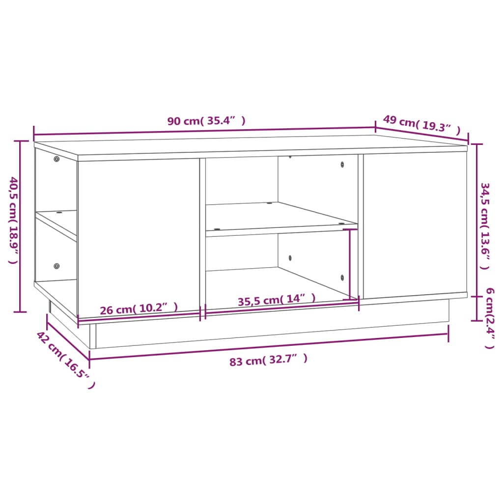 Tavolino da Salotto Grigio 90x49x40,5 cm Legno Massello di Pino | homemem39