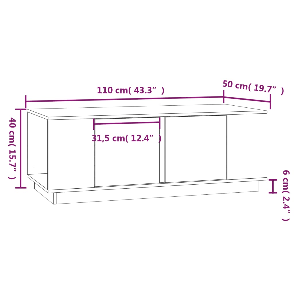 Tavolino da Salotto Bianco 110x50x40 cm Legno Massello di Pino