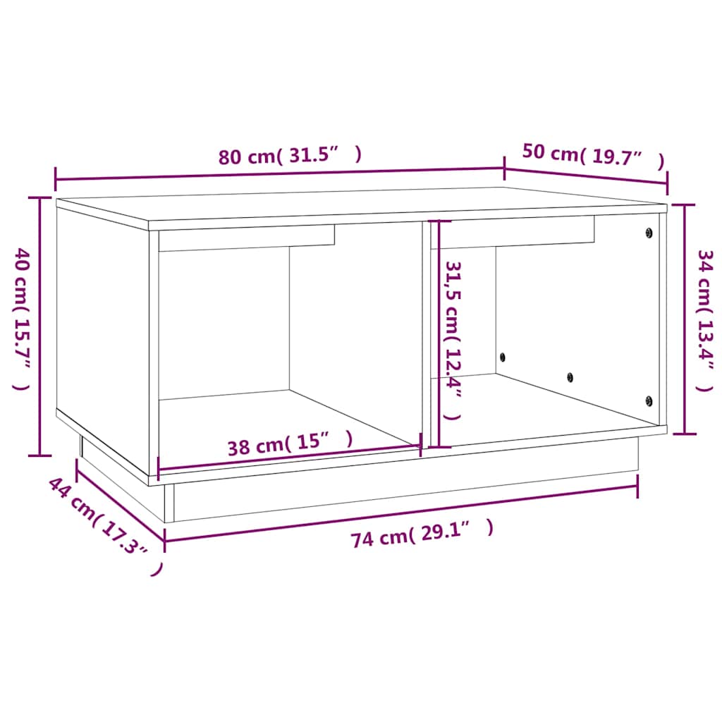Tavolino da Salotto 80x50x40 cm Legno Massello di Pino