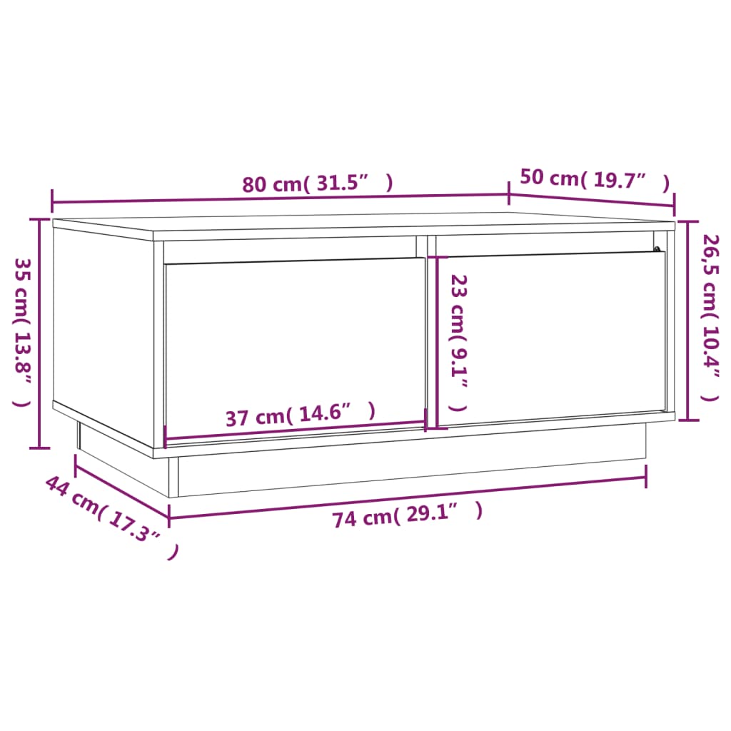 Tavolino da Salotto ambra 80x50x35 cm Legno Massello di Pino