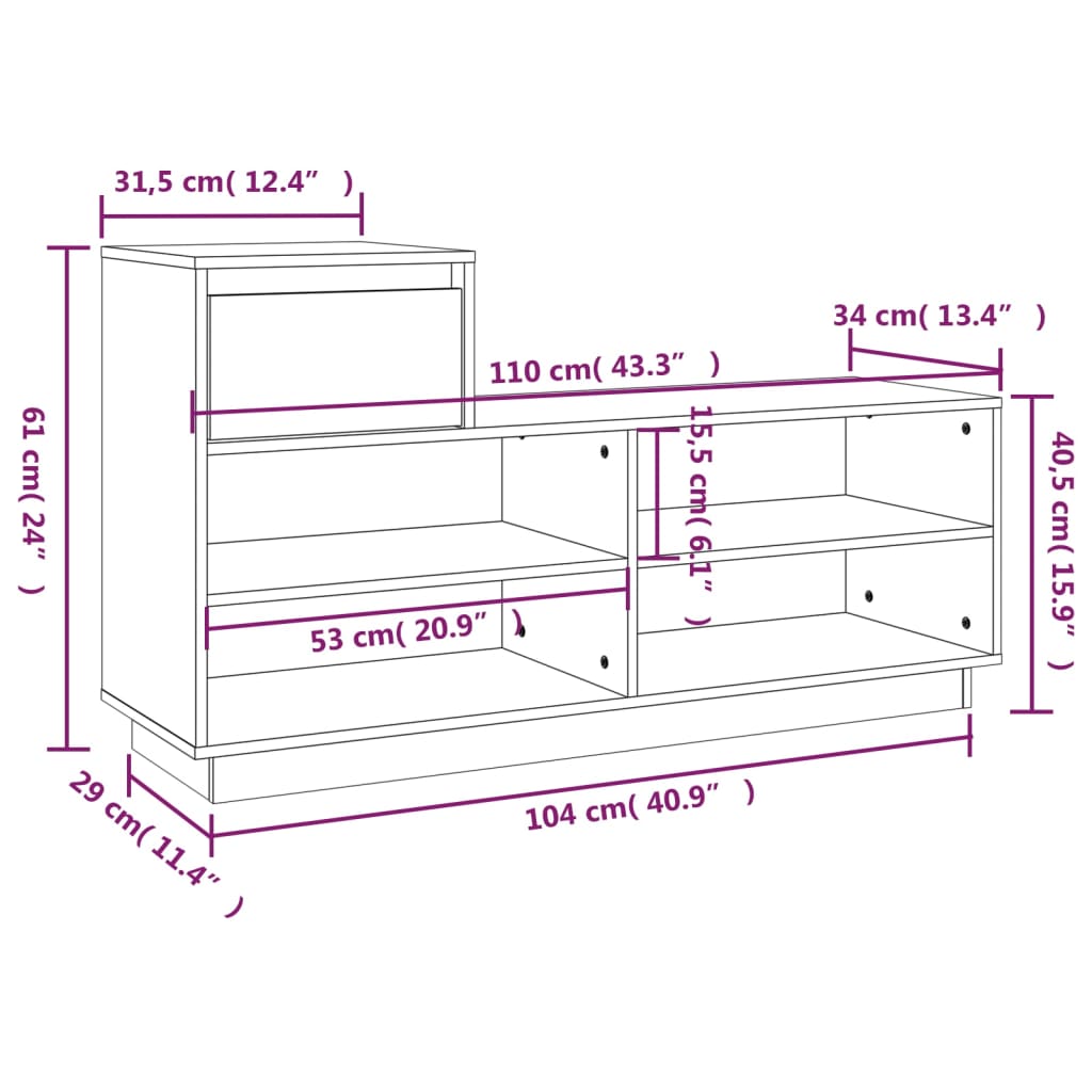 Scarpiera ambra 110x34x61 cm in Legno Massello di Pino - homemem39