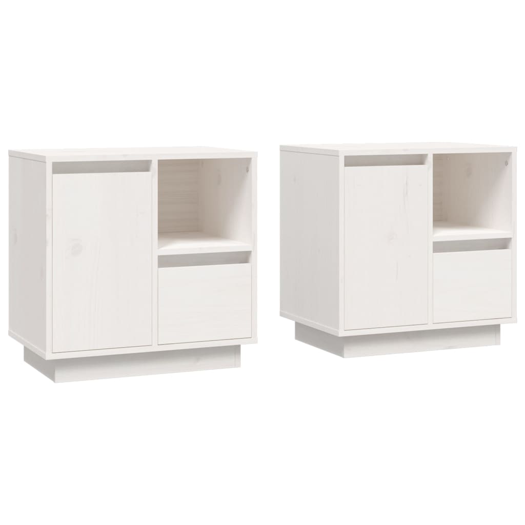 Comodini 2 pz Bianco 50x34x50 cm in Legno Massello di Pino - homemem39