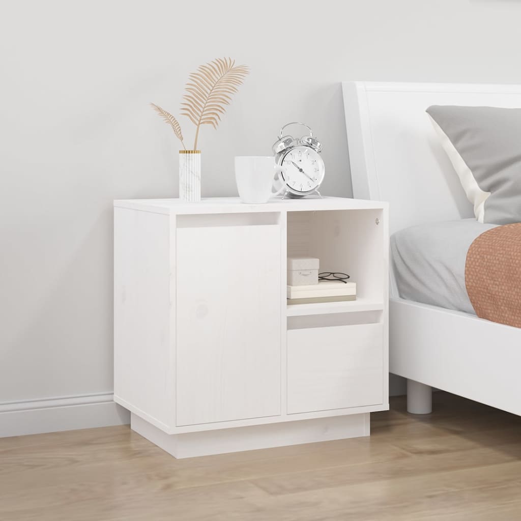Comodini 2 pz Bianco 50x34x50 cm in Legno Massello di Pino - homemem39