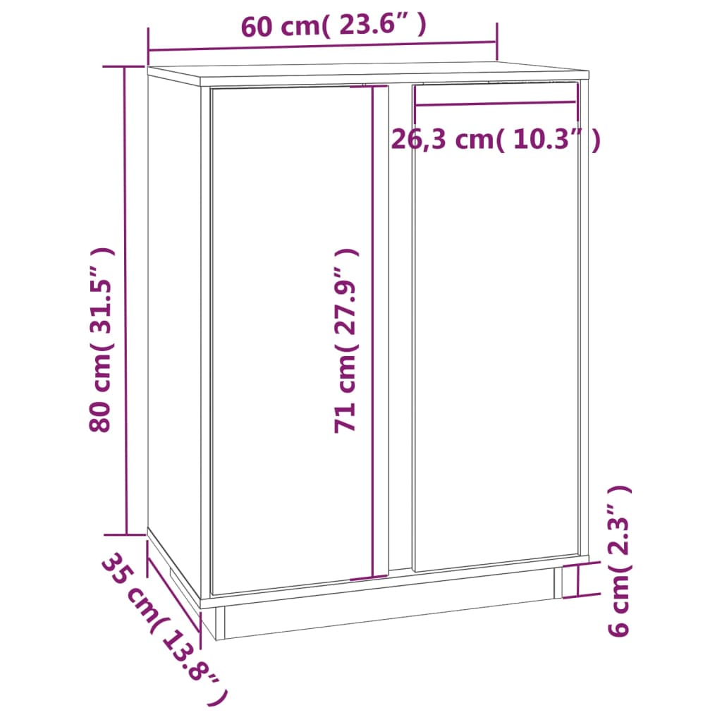 Credenza Grigia 60x35x80 cm in Legno Massello di Pino - homemem39