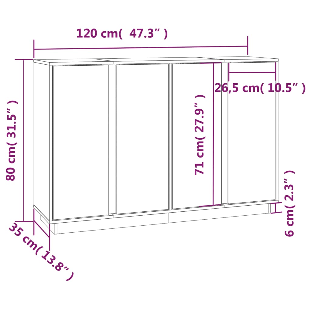 Credenza Grigia 120x35x80 cm in Legno Massello di Pino - homemem39