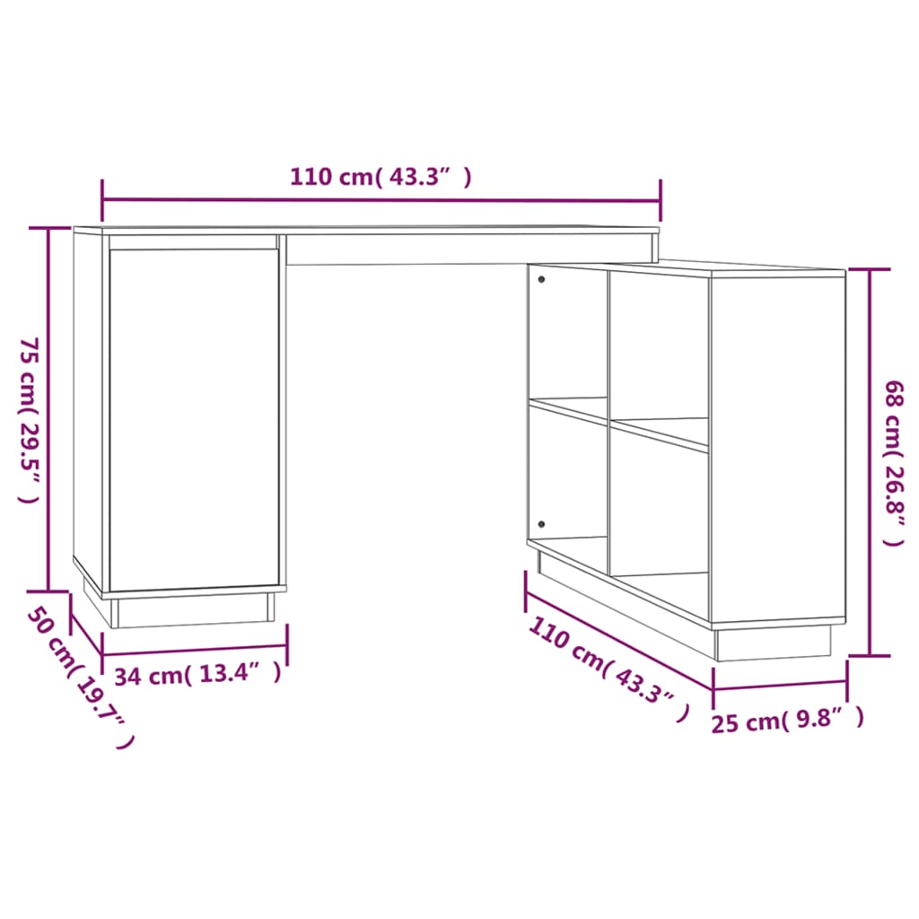 Scrivania ambra 110x50x75 cm in Legno Massello di Pino - homemem39