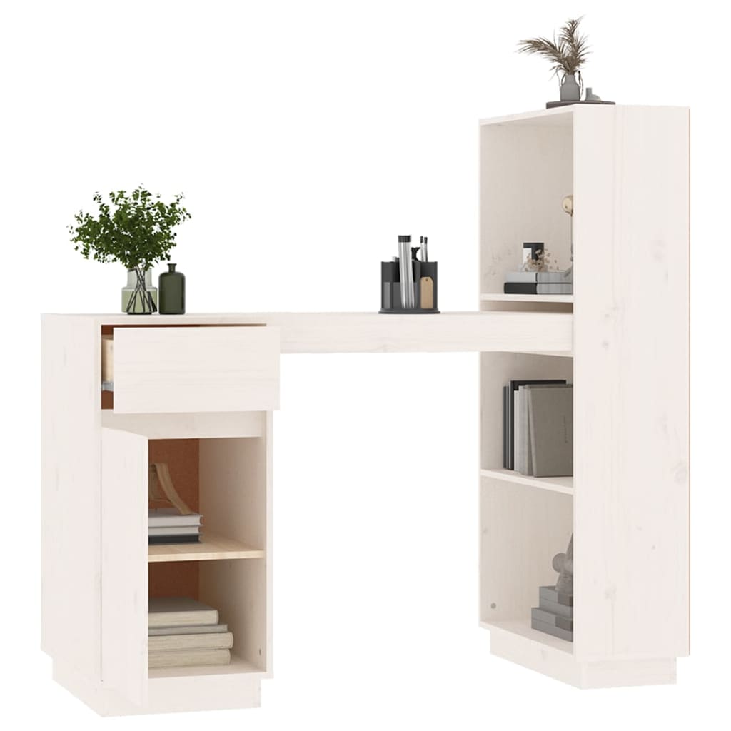 Scrivania Bianca 110x53x117 cm in Legno Massello di Pino - homemem39