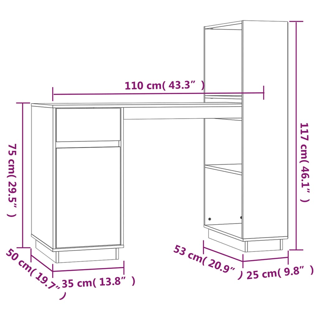 Scrivania ambra 110x53x117 cm in Legno Massello di Pino - homemem39