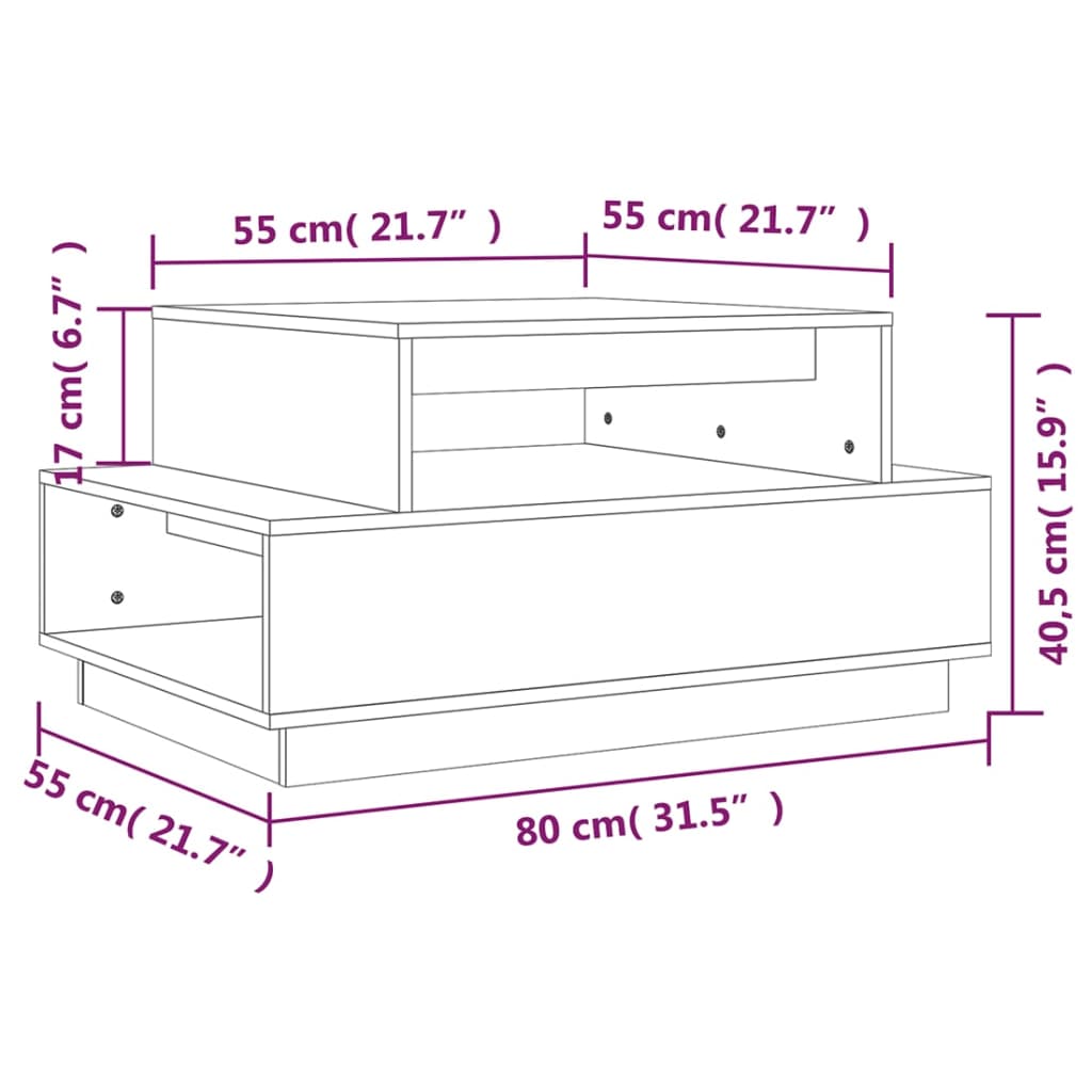 Tavolino da Salotto Bianco 80x55x40,5 cm Legno Massello di Pino | homemem39