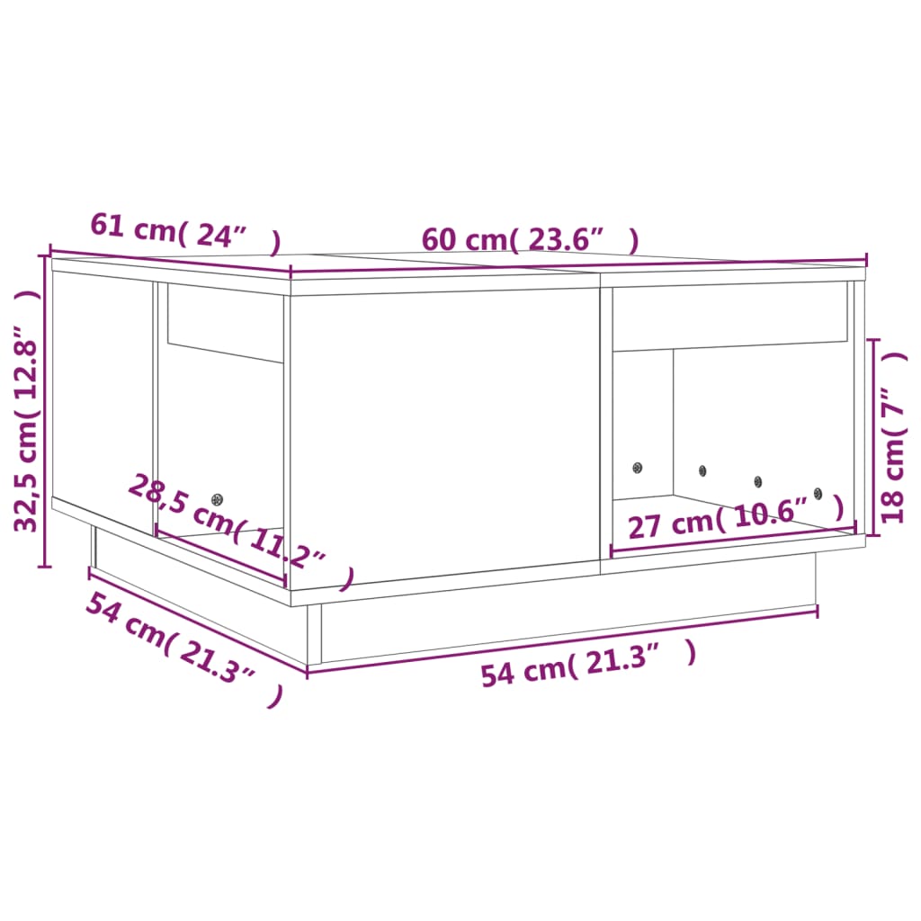 Tavolino da Salotto 60x61x32,5 cm in Legno Massello di Pino | homemem39