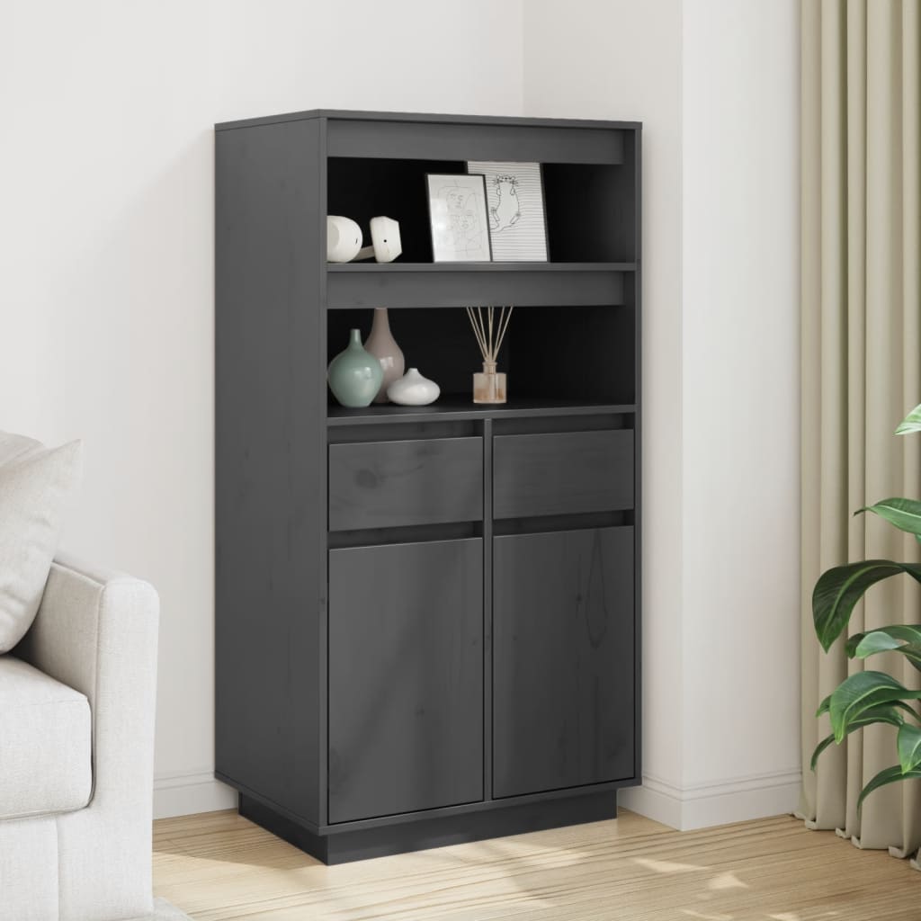 Credenza Grigia 60x40x116,5 cm in Legno Massello di Pino - homemem39