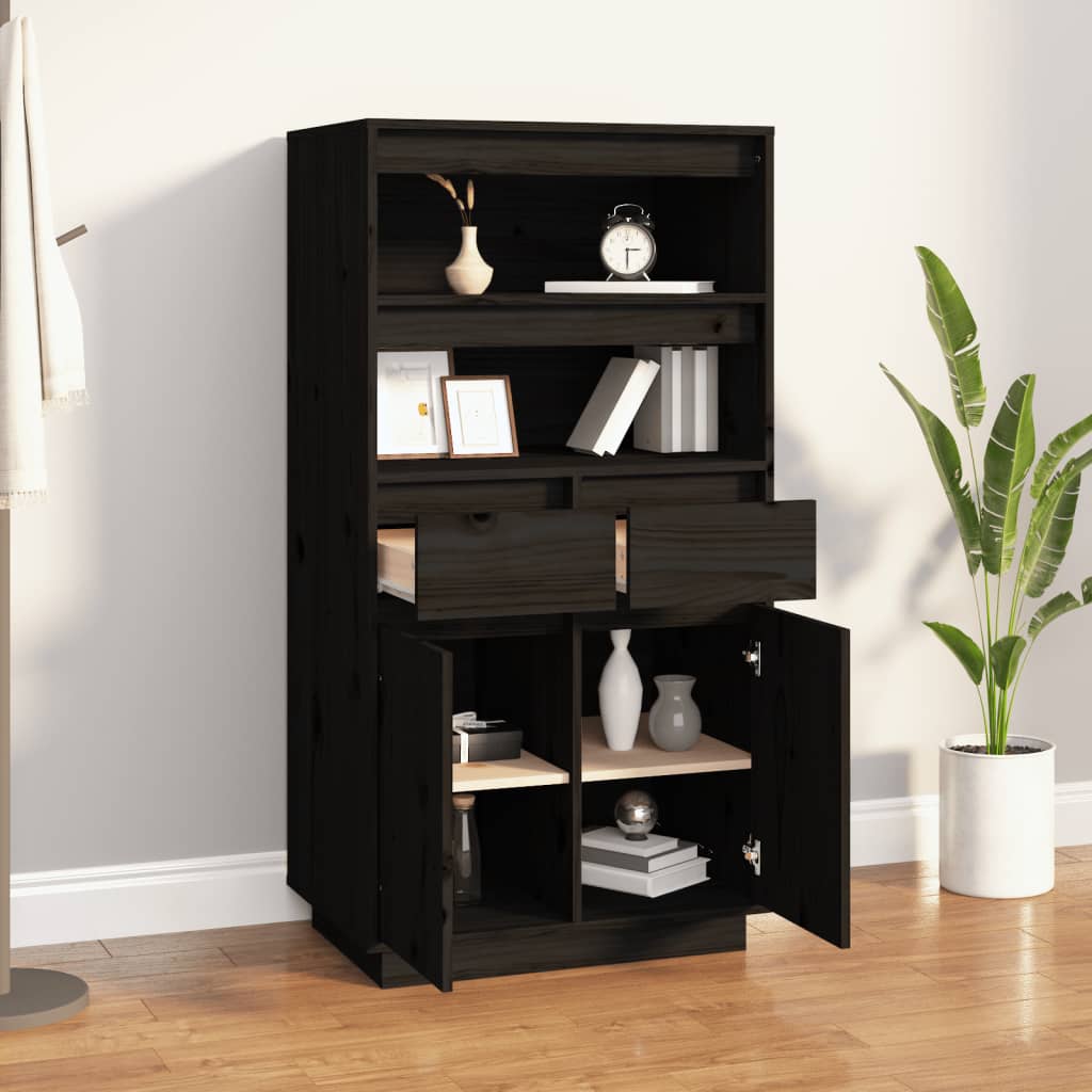 Credenza Nera 60x40x116,5 cm in Legno Massello di Pino - homemem39