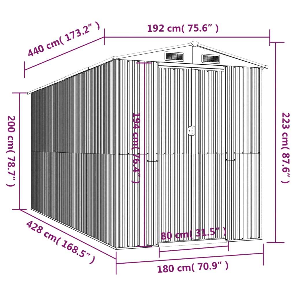 Capanno da Giardino Verde 192x440x223 cm Acciaio Zincato | homemem39
