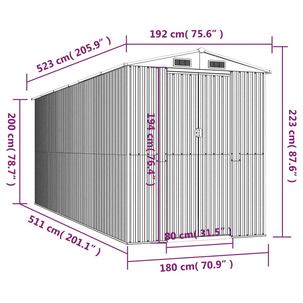 Capanno da Giardino Verde 192x523x223 cm Acciaio Zincato | homemem39