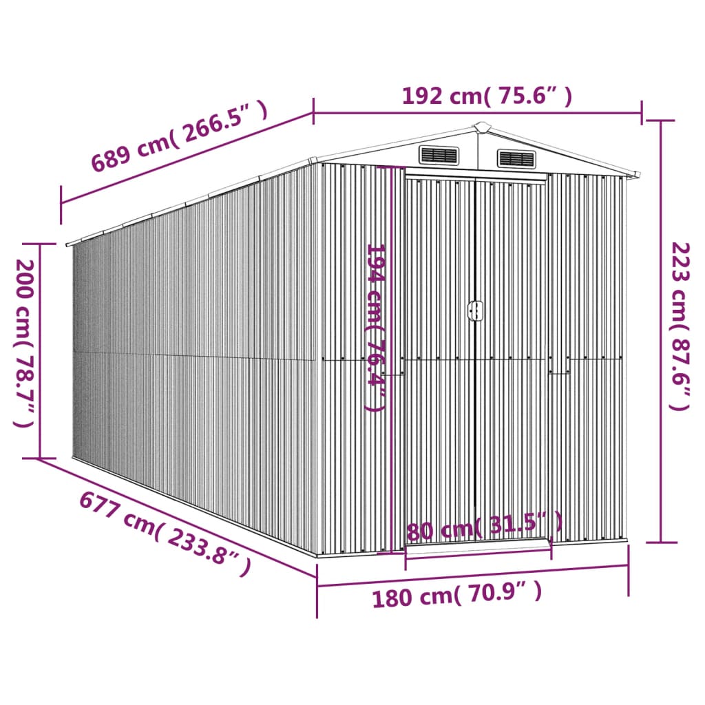 Capanno da Giardino Verde 192x689x223 cm Acciaio Zincato - homemem39