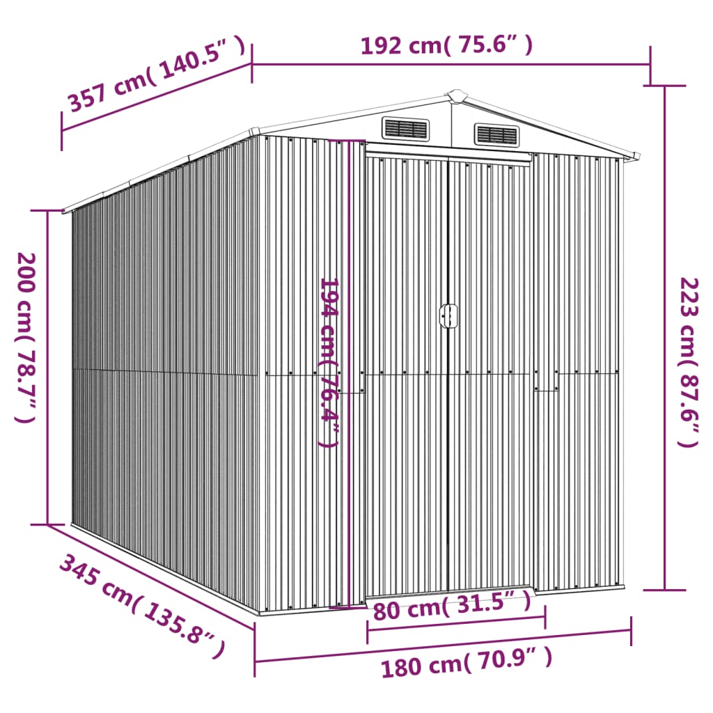 Capanno da Giardino Marrone Scuro 192x357x223cm Acciaio Zincato | homemem39