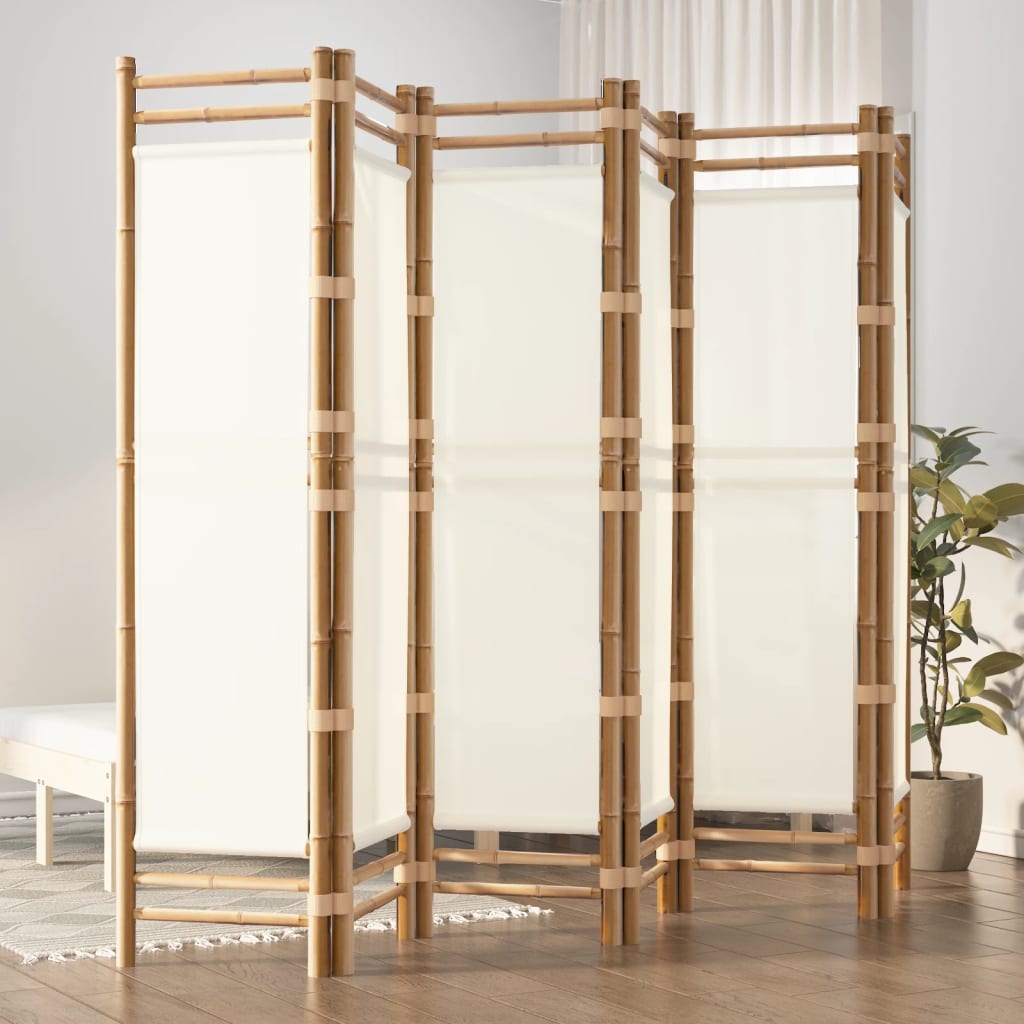 Divisorio Ambienti 6 Pannelli Pieghevole 240 cm Bambù e Tela - homemem39